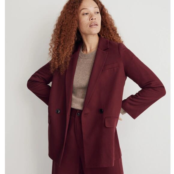 MADEWELL Drapeweave Caldwell Double-Breast Blazer Cabernet Maroon Red Sz S {W5} - Picture 2 of 9